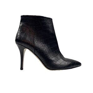 BOSS HUGO BOSS Crocodile Embossed Stiletto Pointed toe Black Ankle Bootie s 40